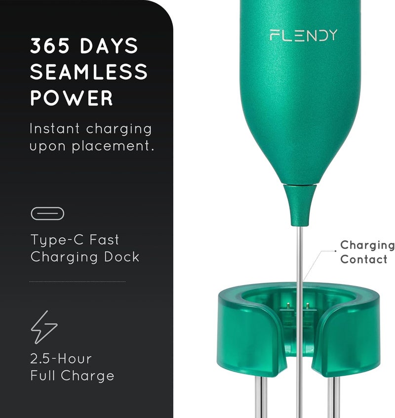 Flendy Rechargeable Milk Frother Handheld, Coffee Frother Handheld with USB-C Charging Stand, Electric Drink Mixer Handheld, Mini Electric Whisk Frother for Coffee, Matcha, etc - Image 5
